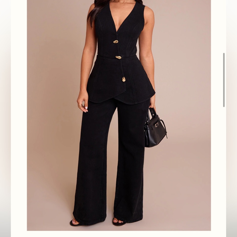PETITE TRIM DETAIL DENIM VEST JUMPSUIT